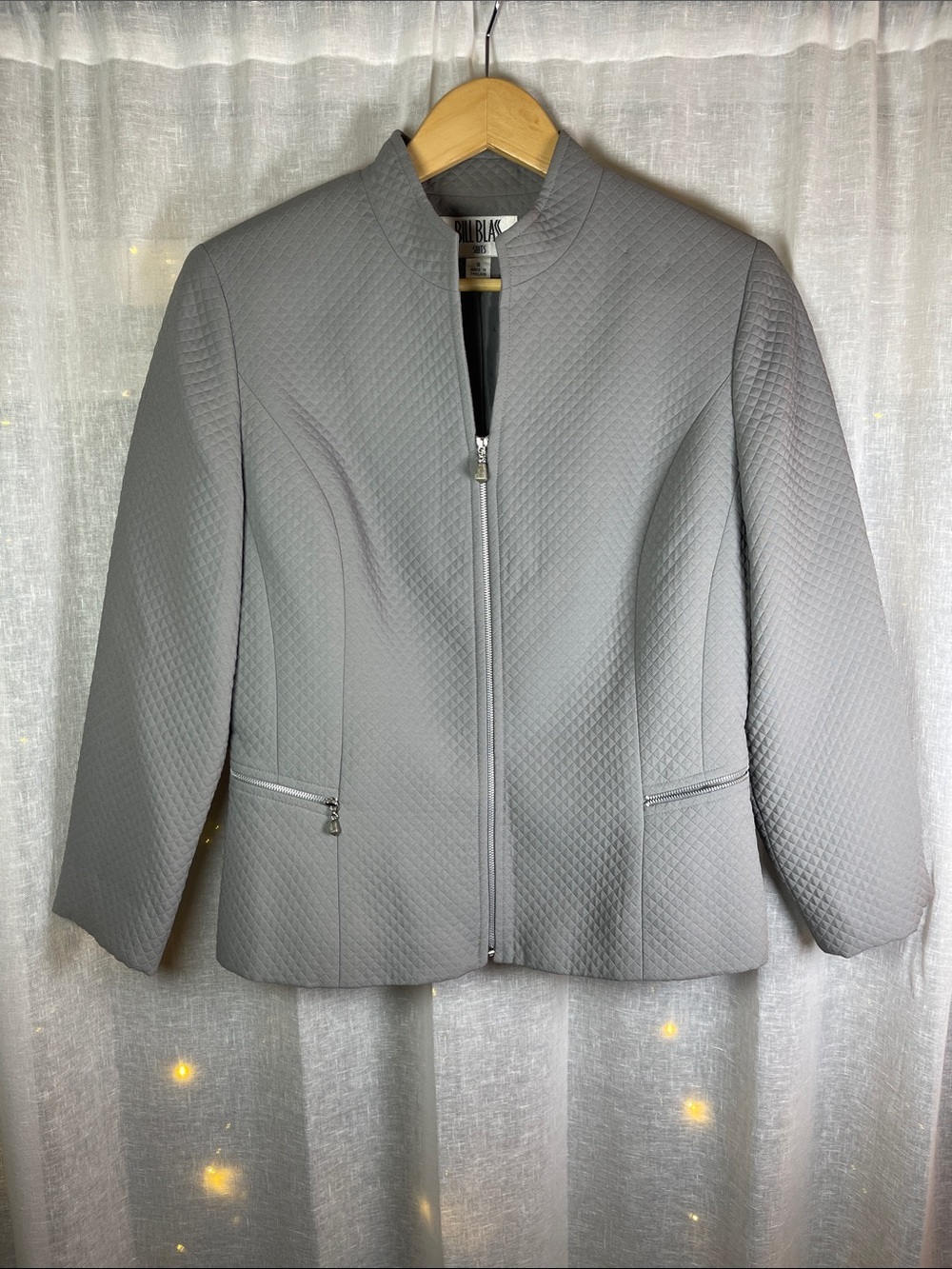 bill blass Light Gray Quilted Zip-Front Blazer
